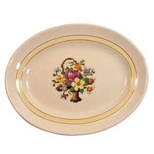 Vintage Victory Salem China Cross Stitch Pattern Oval Small Plate White 8 Inch